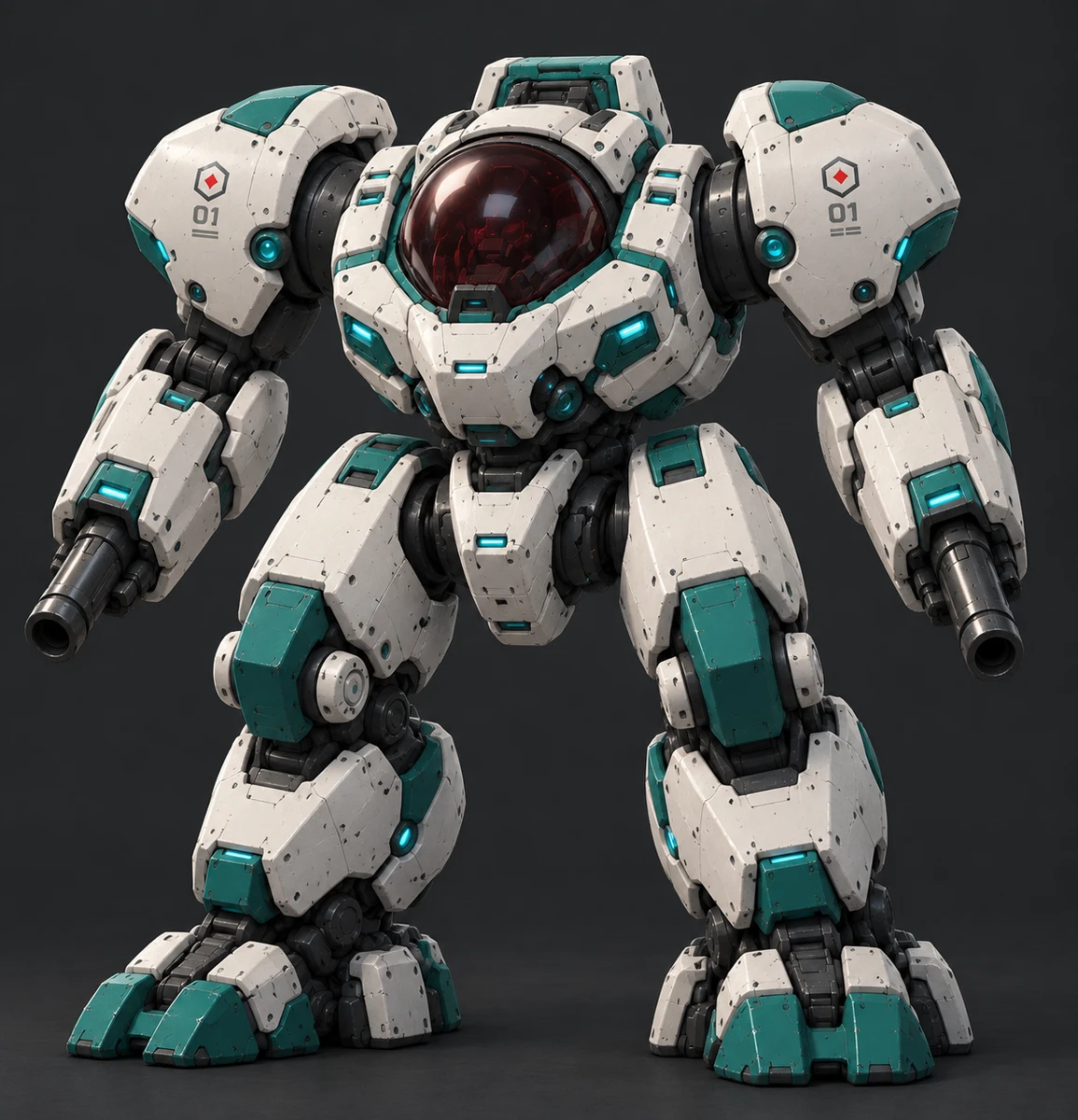 Existing TERA Mk I mech concept with white and teal armor