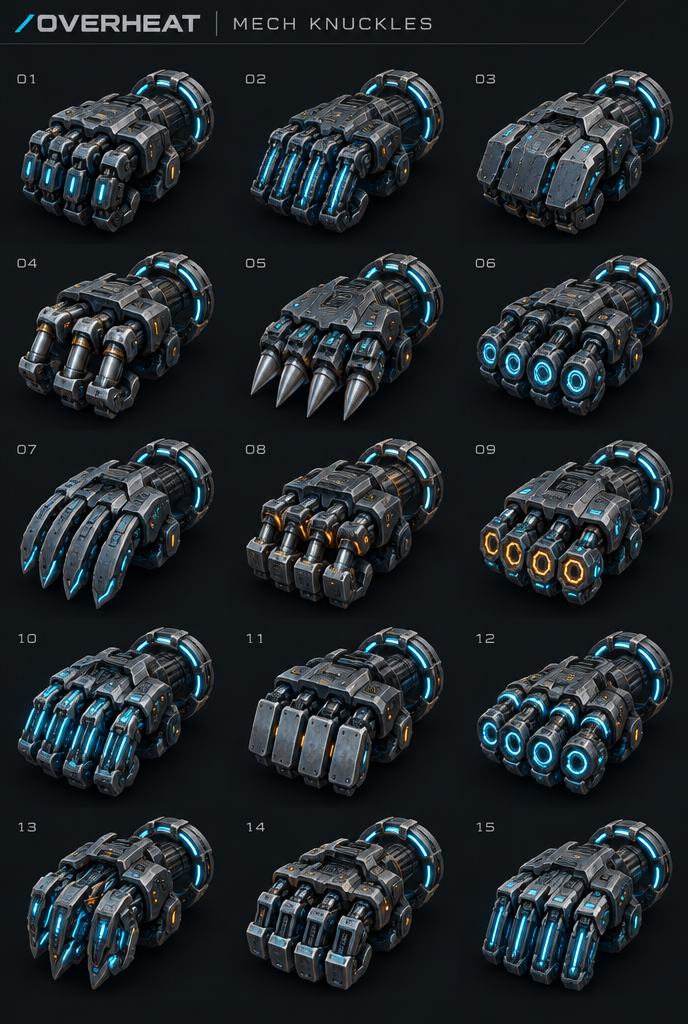 Fifteen sci-fi mech knuckle designs